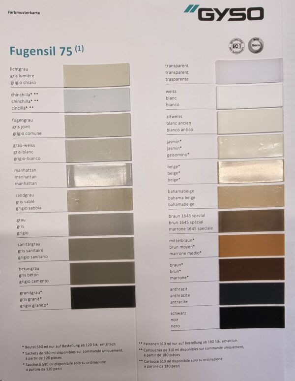 silicone fugensil 75 colori diversi